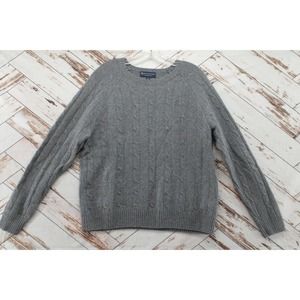 Brooks Brothers Sweater Mens L Gray Italian Yarn Merino Wool Cable Knit Pullover